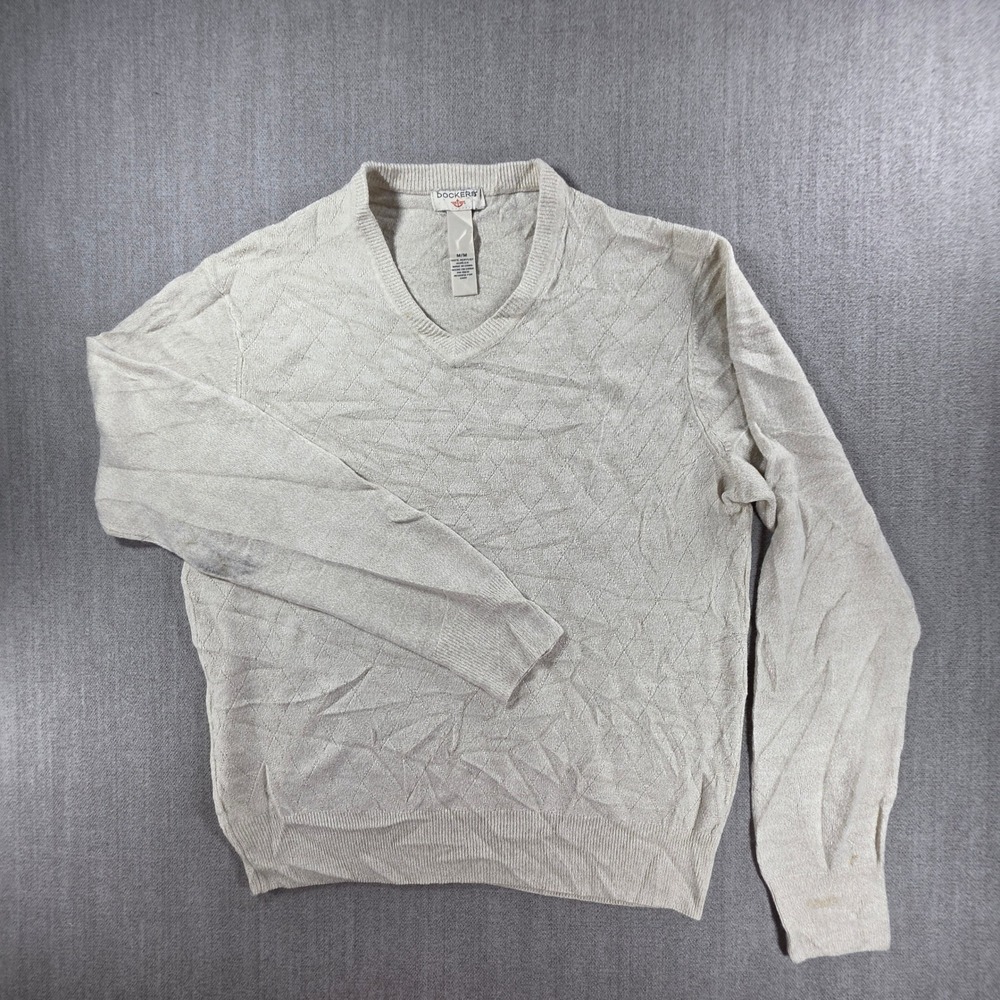 Dockers Sweater Mens Medium Beige V-Neck Textured Diamond Knit Acrylic‎